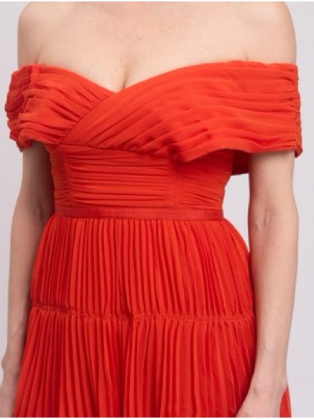 Self-Portrait Orange Off-the-Shoulder Pleated Mini Dress. - Picture 3 of 5